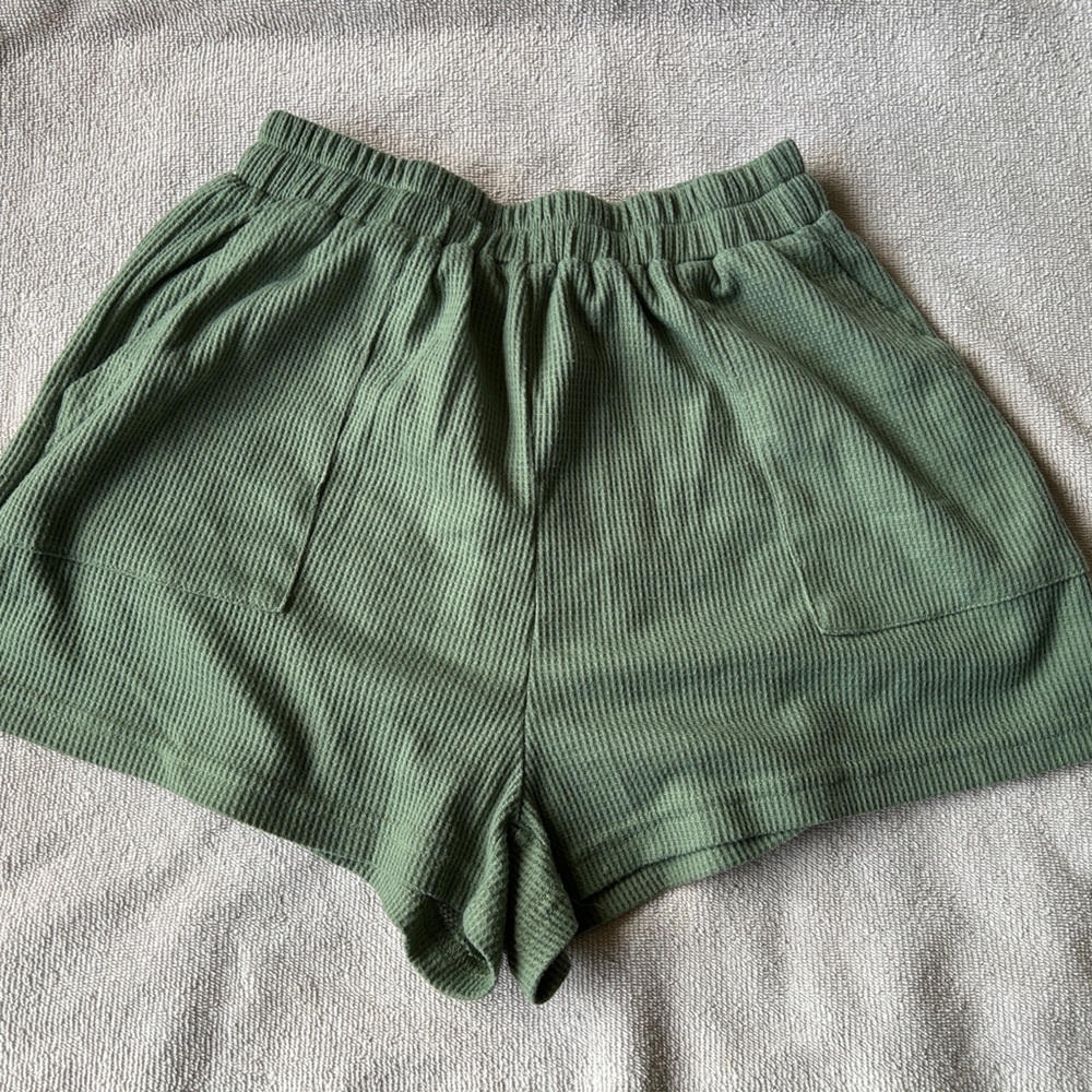 Green Textured Shorts